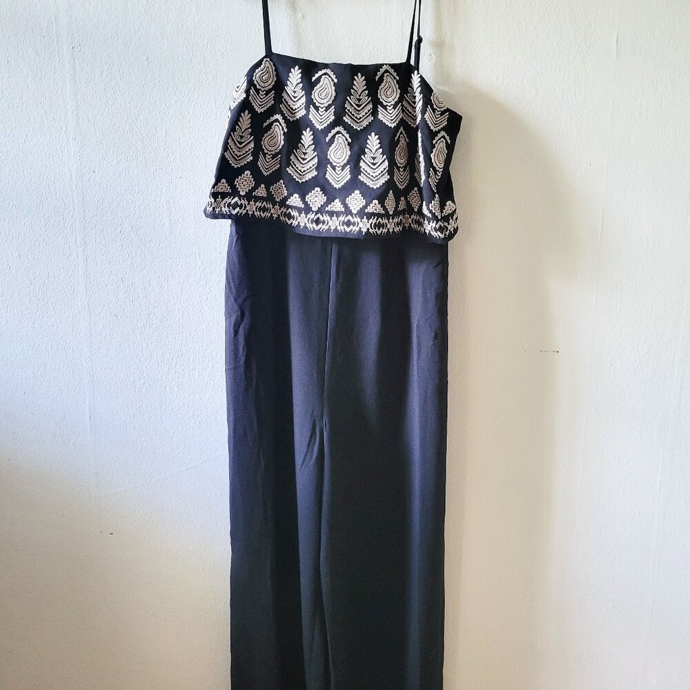 NWT Black and Gold Embroidered Jumpsuit Size XS